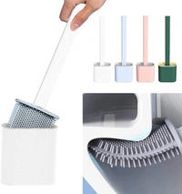 Silicon Toilet Brush with Slim Holder Flex Toilet Brush Anti-drip Set Toilet Bowl Cleaner Brush, No-Slip Long Handle Soft Silicone Bristle Clean Toilet Corner Easily.(Multi Color)